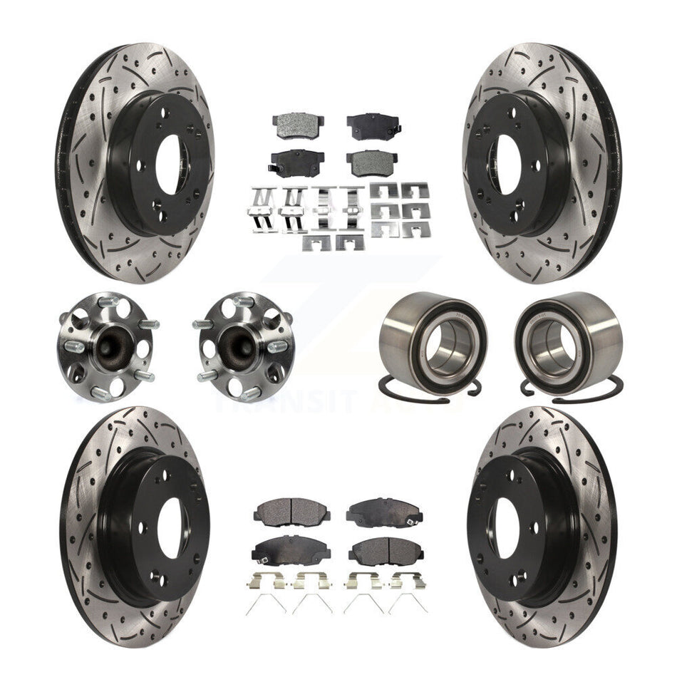 Front Rear Wheel Hub Bearings Assembly Coated Disc Brake Rotors And Ceramic Pads Kit (10Pc) For Honda Civic KBB-107560
