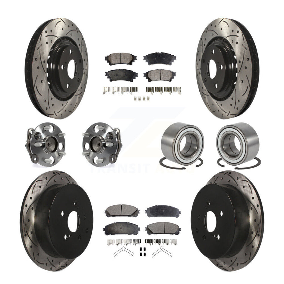 Front Rear Wheel Hub Bearings Assembly Coated Disc Brake Rotors And Ceramic Pads Kit (10Pc) For 2011-2020 Toyota Sienna FWD KBB-107566