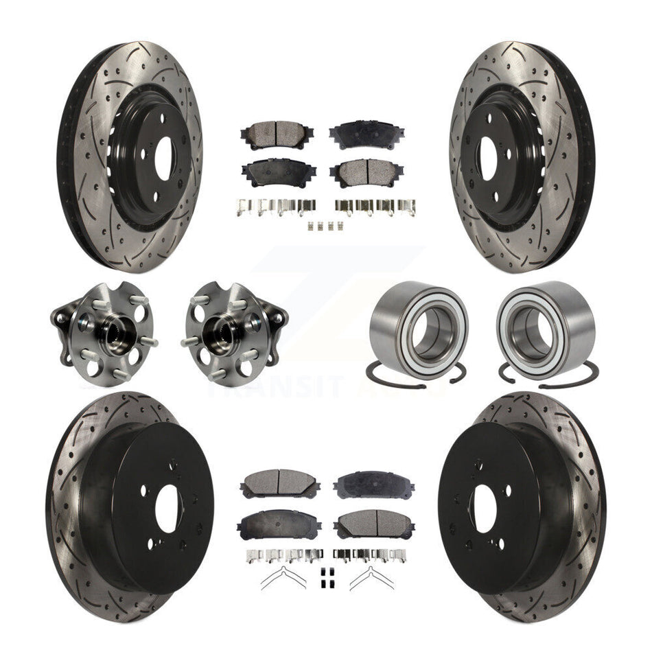 Front Rear Wheel Hub Bearings Assembly Coated Disc Brake Rotors And Ceramic Pads Kit (10Pc) For 2011-2020 Toyota Sienna AWD KBB-107570