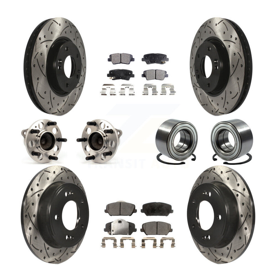Front Rear Wheel Hub Bearings Assembly Coated Disc Brake Rotors And Ceramic Pads Kit (10Pc) For Kia Forte Forte5 Koup KBB-107573