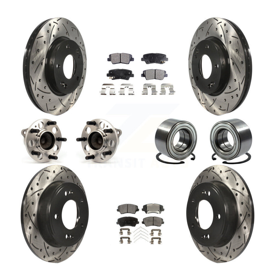 Front Rear Wheel Hub Bearings Assembly Coated Disc Brake Rotors And Ceramic Pads Kit (10Pc) For Kia Forte Hyundai Elantra GT Forte5 KBB-107577