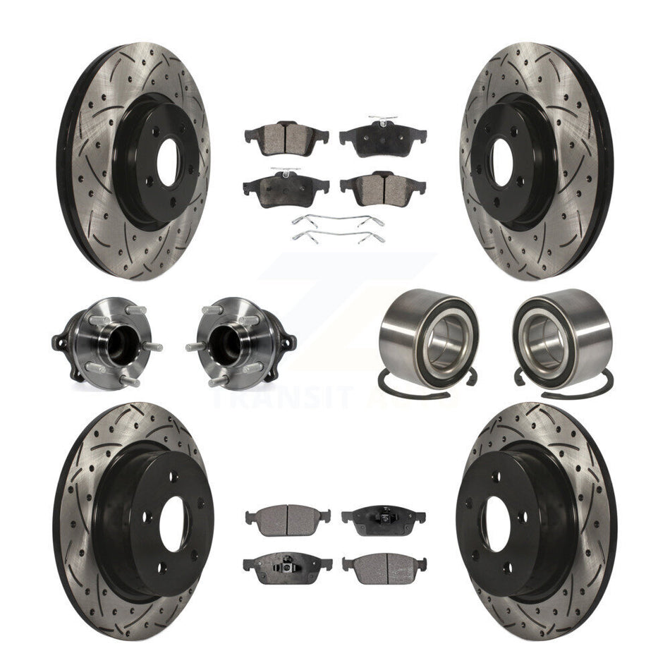 Front Rear Wheel Hub Bearings Assembly Coated Disc Brake Rotors And Ceramic Pads Kit (10Pc) For 2013-2016 Ford Escape FWD with 2.0L Without Parking Assist KBB-107581
