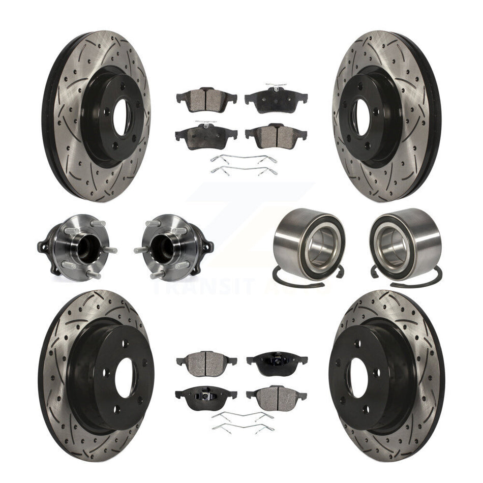 Front Rear Wheel Hub Bearings Assembly Coated Disc Brake Rotors And Ceramic Pads Kit (10Pc) For Ford Escape C-Max Without Parking Assist KBB-107583