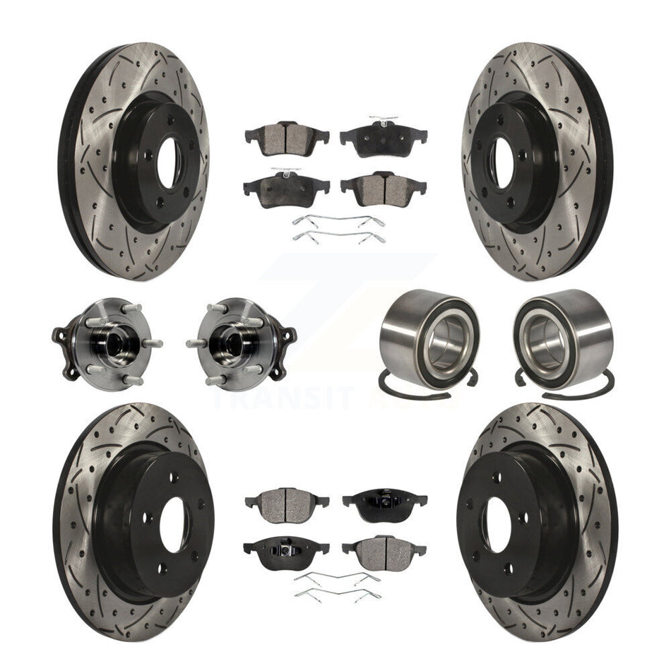 Front Rear Wheel Hub Bearings Assembly Coated Disc Brake Rotors And Ceramic Pads Kit (10Pc) For 2015-2016 Ford Escape AWD with 2.5L KBB-107587