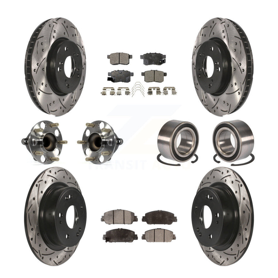 Front Rear Wheel Hub Bearings Assembly Coated Disc Brake Rotors And Ceramic Pads Kit (10Pc) For Honda Accord KBB-107599