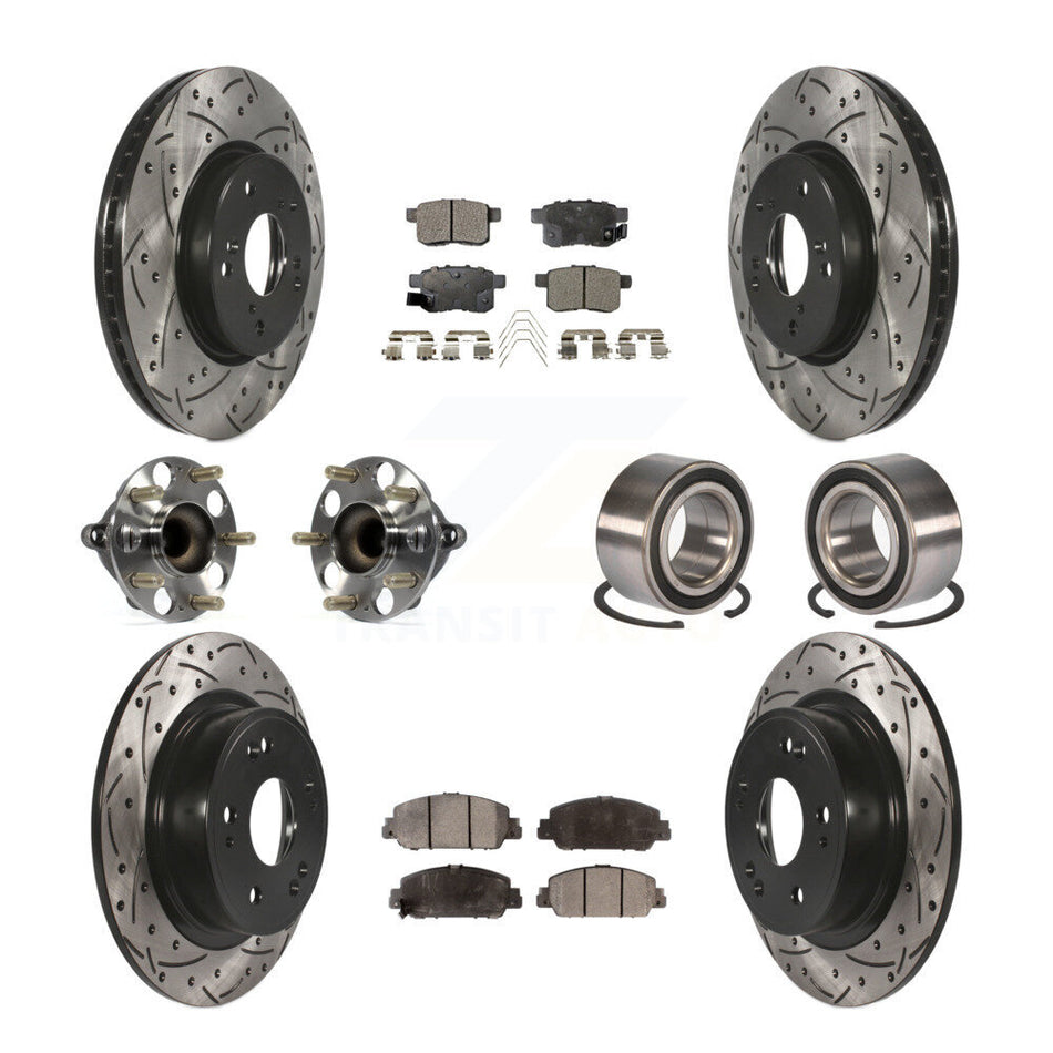 Front Rear Wheel Hub Bearings Assembly Coated Disc Brake Rotors And Ceramic Pads Kit (10Pc) For Honda Accord KBB-107600
