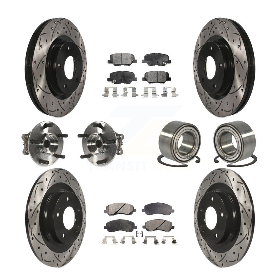 Front Rear Wheel Hub Bearings Assembly Coated Disc Brake Rotors And Ceramic Pads Kit (10Pc) For Mitsubishi Outlander Sport RVR KBB-107606