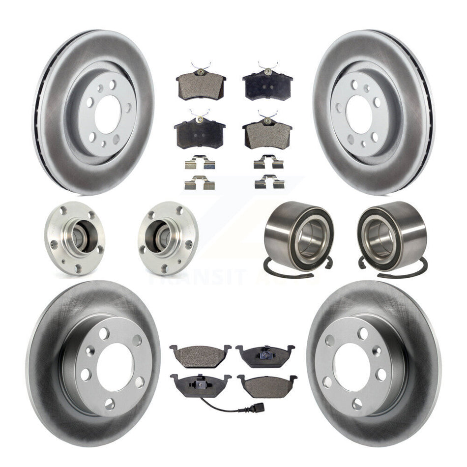 Front Rear Wheel Hub Bearings Assembly Coated Disc Brake Rotors And Semi-Metallic Pads Kit (10Pc) For 2007-2010 Volkswagen Beetle With 280mm Diameter Rotor KBB-107617
