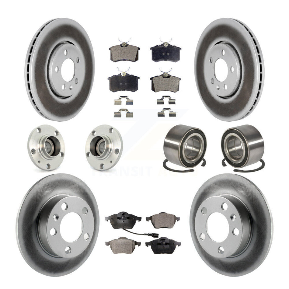 Front Rear Wheel Hub Bearings Assembly Coated Disc Brake Rotors And Semi-Metallic Pads Kit (10Pc) For 2007-2010 Volkswagen Beetle With 288mm Diameter Rotor KBB-107619