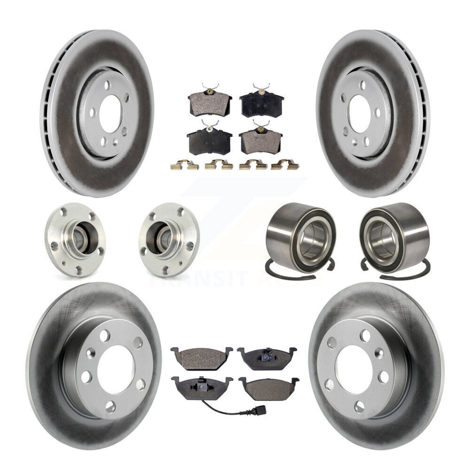 Front Rear Wheel Hub Bearings Assembly Coated Disc Brake Rotors And Semi-Metallic Pads Kit (10Pc) For 2000-2001 Volkswagen Golf 2.0L With 288mm Diameter Rotor KBB-107621