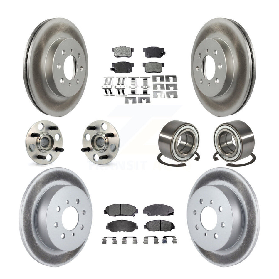 Front Rear Wheel Hub Bearings Assembly Coated Disc Brake Rotors And Semi-Metallic Pads Kit (10Pc) For 2001-2005 Acura EL KBB-107623
