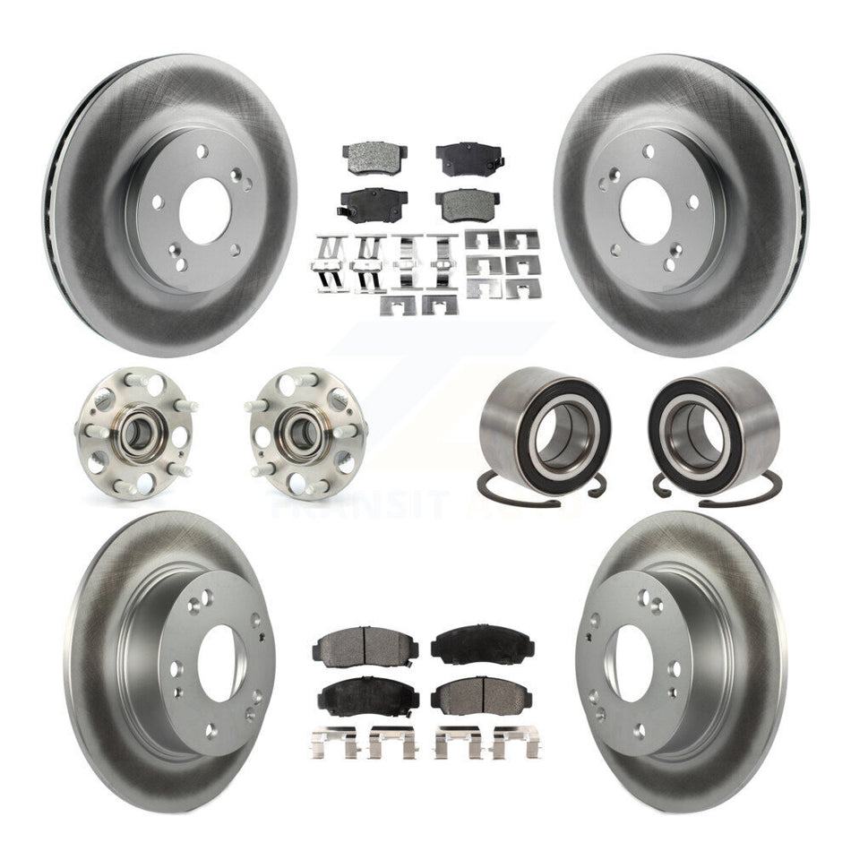 Front Rear Wheel Hub Bearings Assembly Coated Disc Brake Rotors And Semi-Metallic Pads Kit (10Pc) For Honda Accord KBB-107642