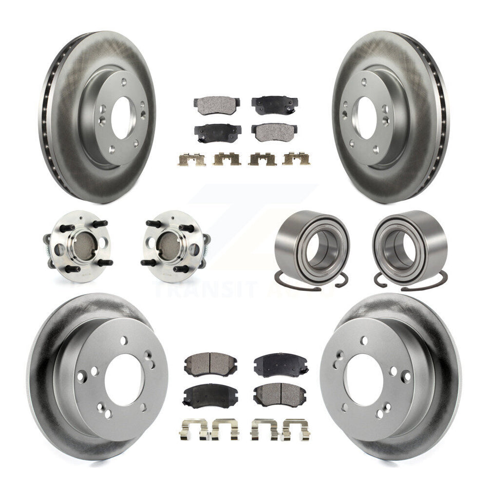 Front Rear Wheel Hub Bearings Assembly Coated Disc Brake Rotors And Semi-Metallic Pads Kit (10Pc) For 2005 Hyundai Sonata 4-Wheel ABS From 03 01 05 KBB-107646