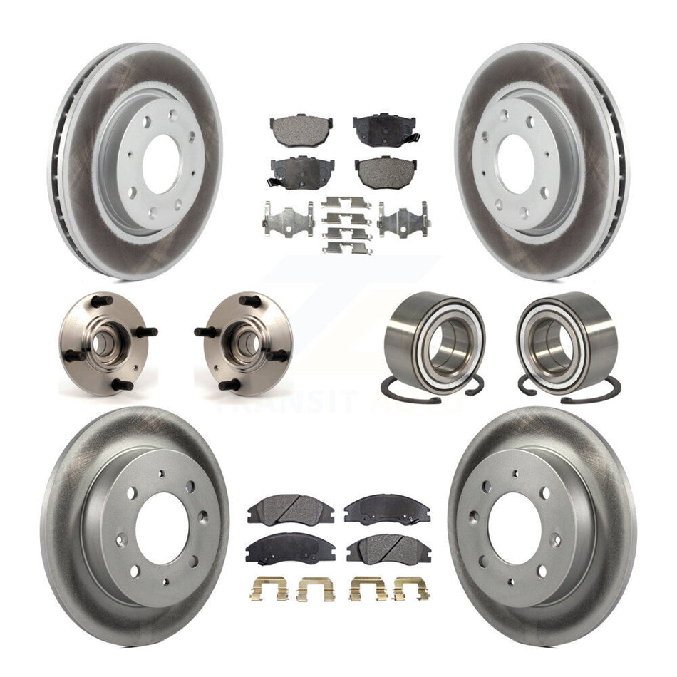 Front Rear Wheel Hub Bearings Assembly Coated Disc Brake Rotors And Semi-Metallic Pads Kit (10Pc) For 2005-2009 Kia Spectra Spectra5 Non-ABS KBB-107659