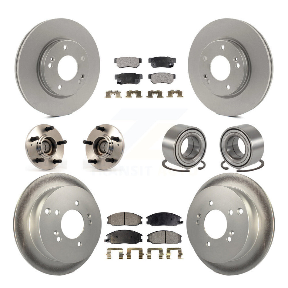 Front Rear Wheel Hub Bearings Assembly Coated Disc Brake Rotors And Semi-Metallic Pads Kit (10Pc) For 2001-2006 Hyundai Santa Fe FWD with Non-ABS With 276mm Diameter Rotor KBB-107663