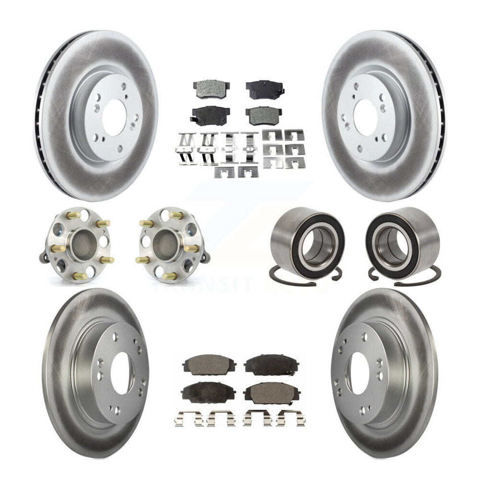 Front Rear Wheel Hub Bearings Assembly Coated Disc Brake Rotors And Semi-Metallic Pads Kit (10Pc) For Honda Civic Acura CSX KBB-107669