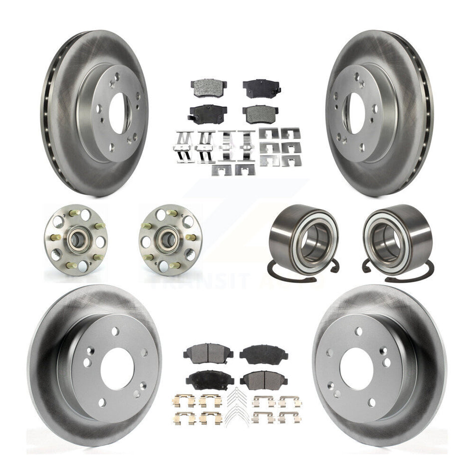Front Rear Wheel Hub Bearings Assembly Coated Disc Brake Rotors And Semi-Metallic Pads Kit (10Pc) For 2004 Honda Civic SiR KBB-107674