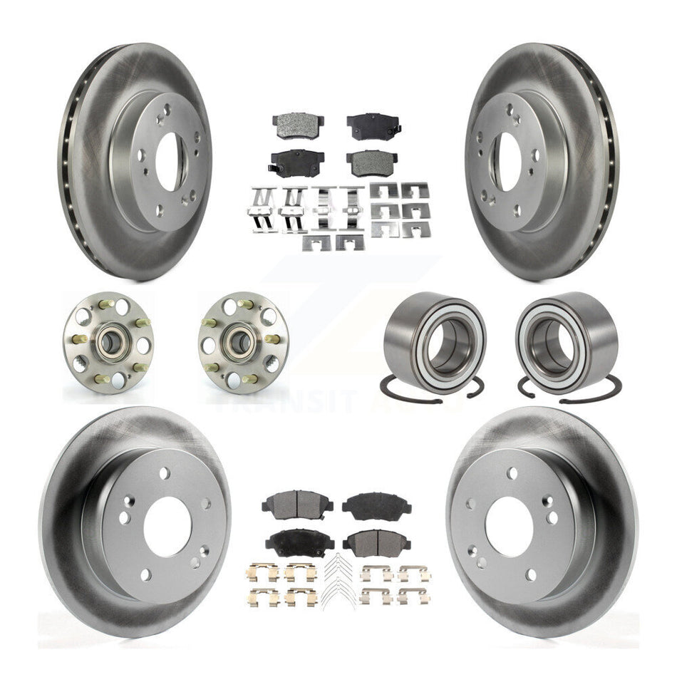 Front Rear Wheel Hub Bearings Assembly Coated Disc Brake Rotors And Semi-Metallic Pads Kit (10Pc) For Honda Civic Acura RSX KBB-107675