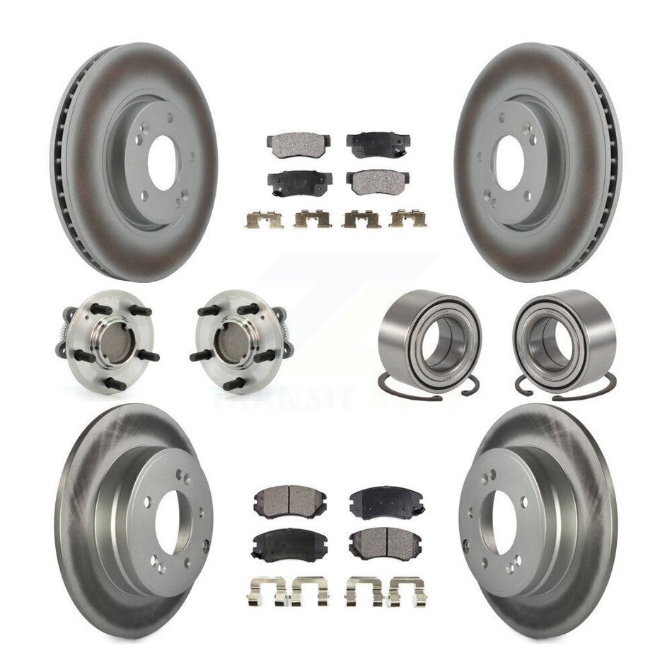 Front Rear Wheel Hub Bearings Assembly Coated Disc Brake Rotors And Semi-Metallic Pads Kit (10Pc) For Hyundai Sonata 3.3L KBB-107680