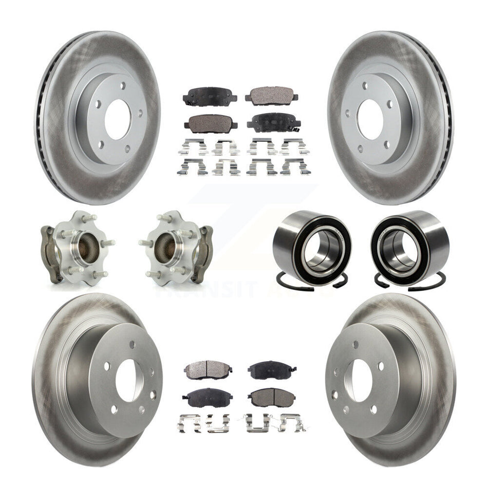 Front Rear Wheel Hub Bearings Assembly Coated Disc Brake Rotors And Semi-Metallic Pads Kit (10Pc) For Nissan Altima KBB-107694