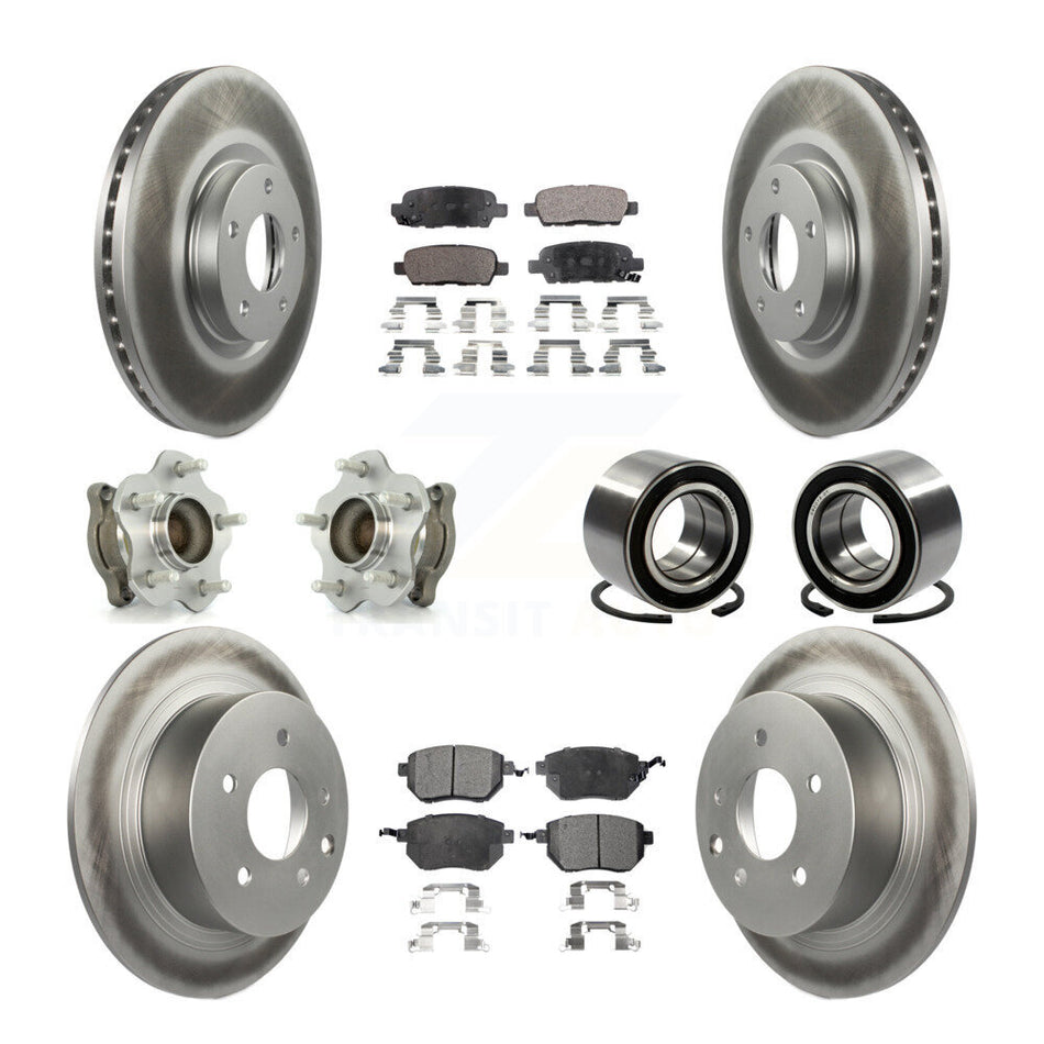 Front Rear Wheel Hub Bearings Assembly Coated Disc Brake Rotors And Semi-Metallic Pads Kit (10Pc) For Nissan Altima Maxima KBB-107695