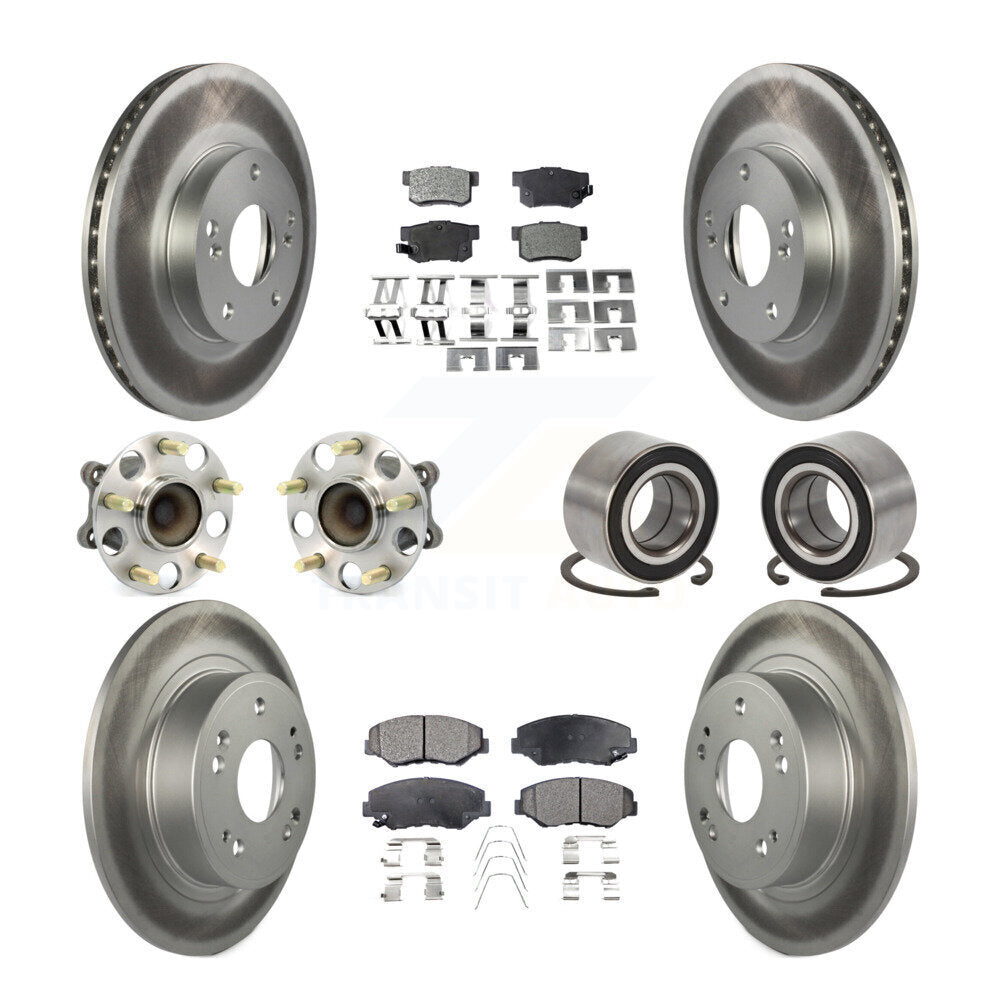 Front Rear Wheel Hub Bearing Coated Disc Brake Rotor And Pads Kit (10Pc) For Honda Accord KBB-107716
