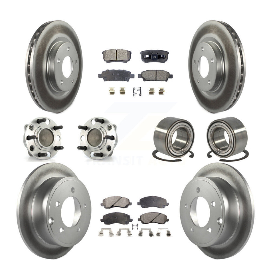 Front Rear Hub Bearings Assembly Coated Disc Brake Rotors And Semi-Metallic Pads Kit (10Pc) For 2007 Dodge Caliber FWD with Drum rear brakes Non-ABS With 294mm Diameter Rotor KBB-107719