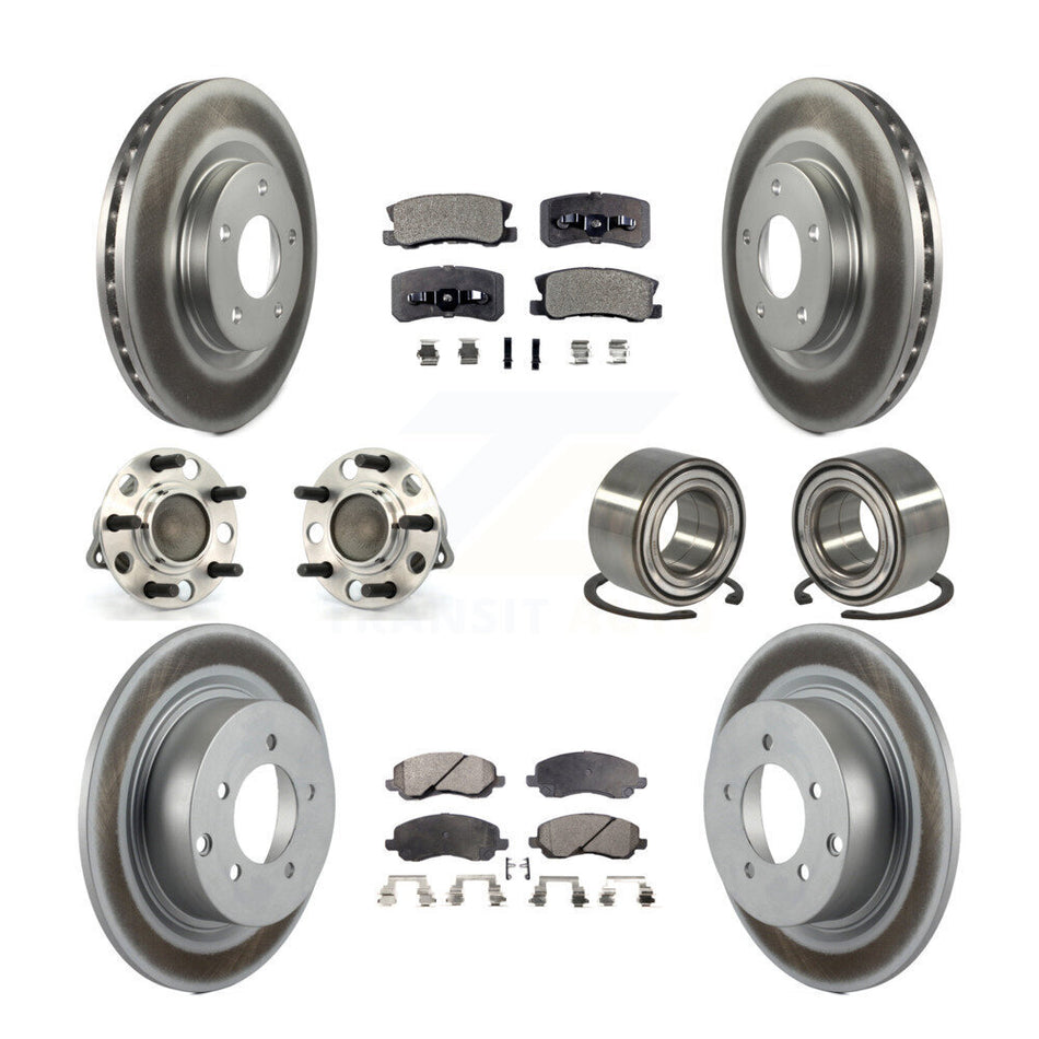 Front Rear Wheel Hub Bearings Assembly Coated Disc Brake Rotors And Semi-Metallic Pads Kit (10Pc) For Jeep Patriot Compass With 302mm Diameter Rotor FWD KBB-107722