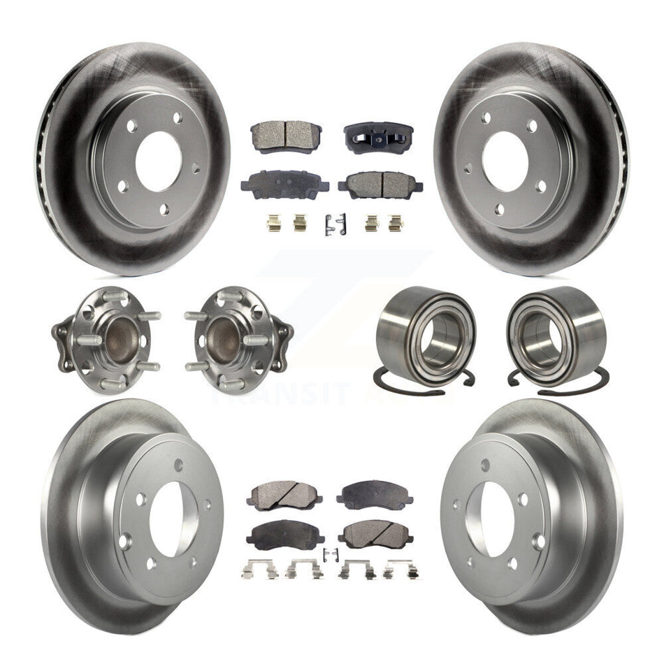 Front Rear Wheel Hub Bearings Assembly Coated Disc Brake Rotors And Semi-Metallic Pads Kit (10Pc) For 2008-2009 Mitsubishi Lancer DE with FWD Non-ABS KBB-107760