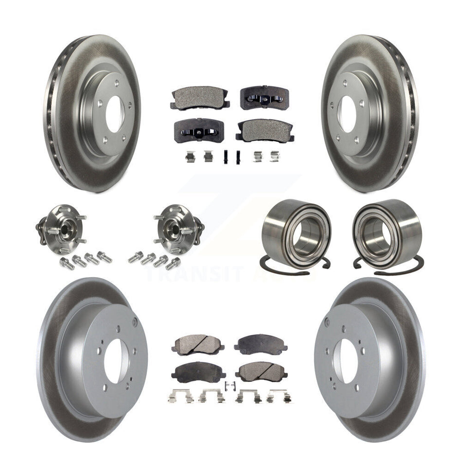 Front Rear Wheel Hub Bearings Assembly Coated Disc Brake Rotors And Semi-Metallic Pads Kit (10Pc) For Mitsubishi Outlander Without 7 Passenger Seating KBB-107765