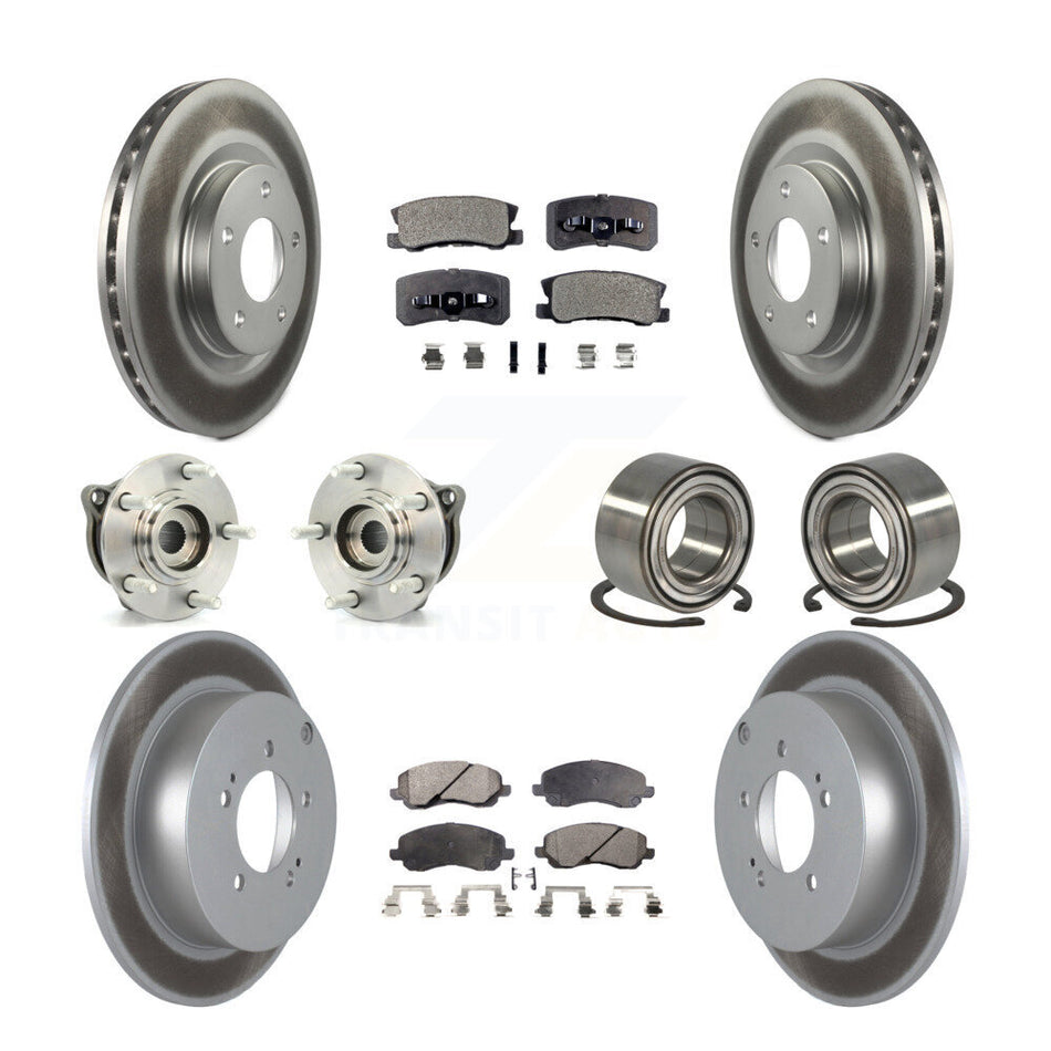 Front Rear Wheel Hub Bearings Assembly Coated Disc Brake Rotors And Semi-Metallic Pads Kit (10Pc) For Mitsubishi Outlander With 7 Passenger Seating KBB-107767