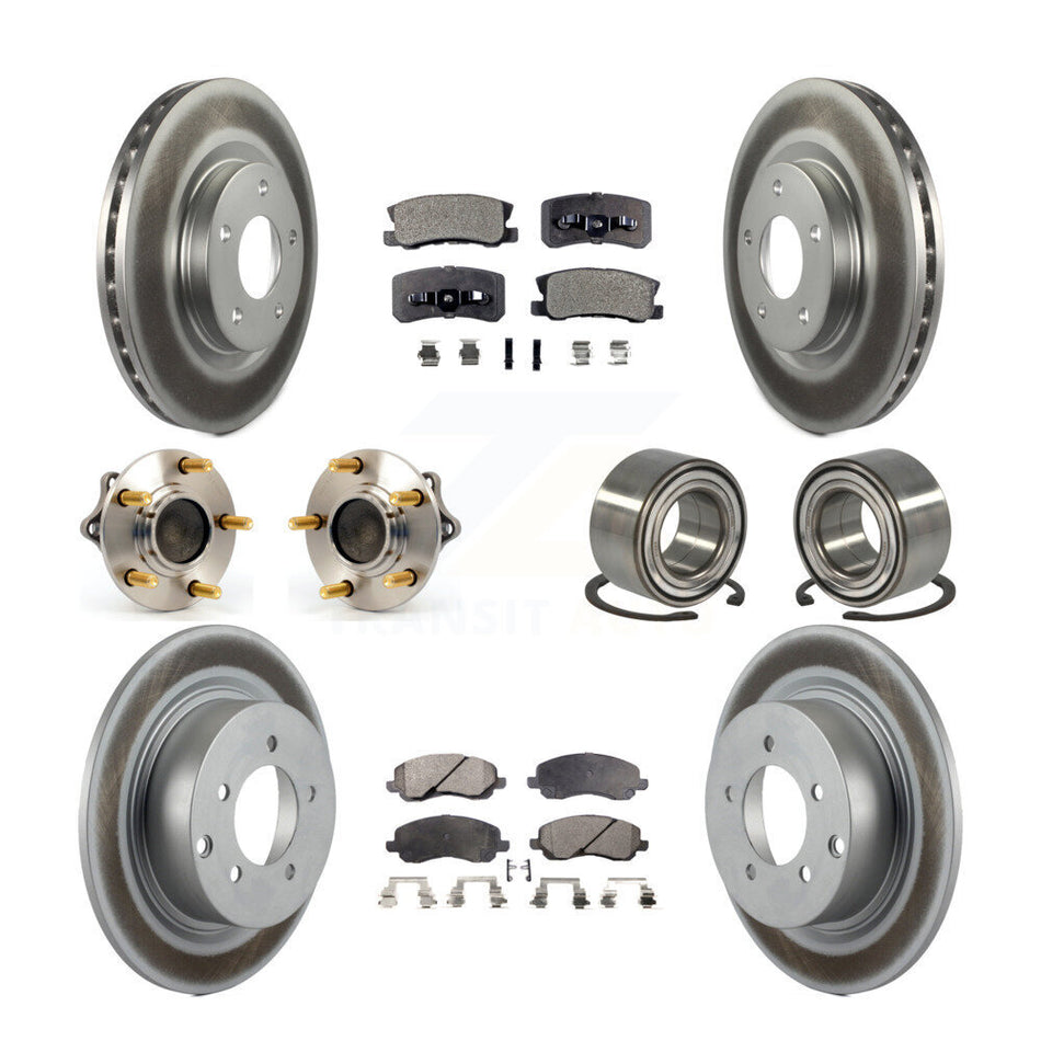 Front Rear Wheel Hub Bearings Assembly Coated Disc Brake Rotors And Semi-Metallic Pads Kit (10Pc) For Mitsubishi Lancer Outlander Sport KBB-107772