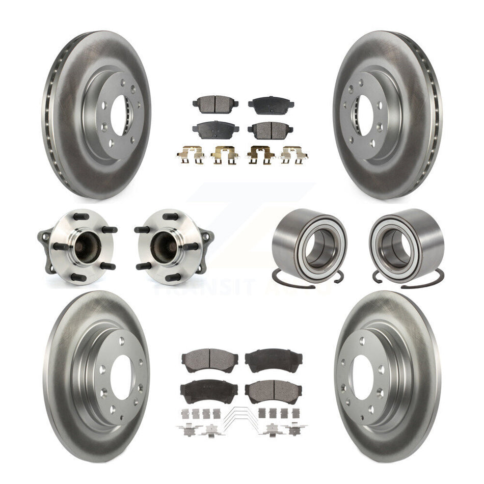 Front Rear Wheel Hub Bearings Assembly Coated Disc Brake Rotors And Semi-Metallic Pads Kit (10Pc) For 2009-2013 Mazda 6 3.7L KBB-107784