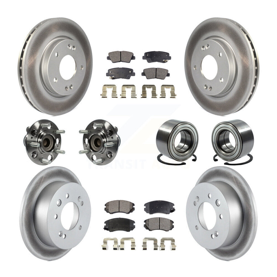 Front Rear Wheel Hub Bearings Assembly Coated Disc Brake Rotors And Semi-Metallic Pads Kit (10Pc) For 2010 Hyundai Elantra Sedan with Non-ABS From 03 23 10 KBB-107786