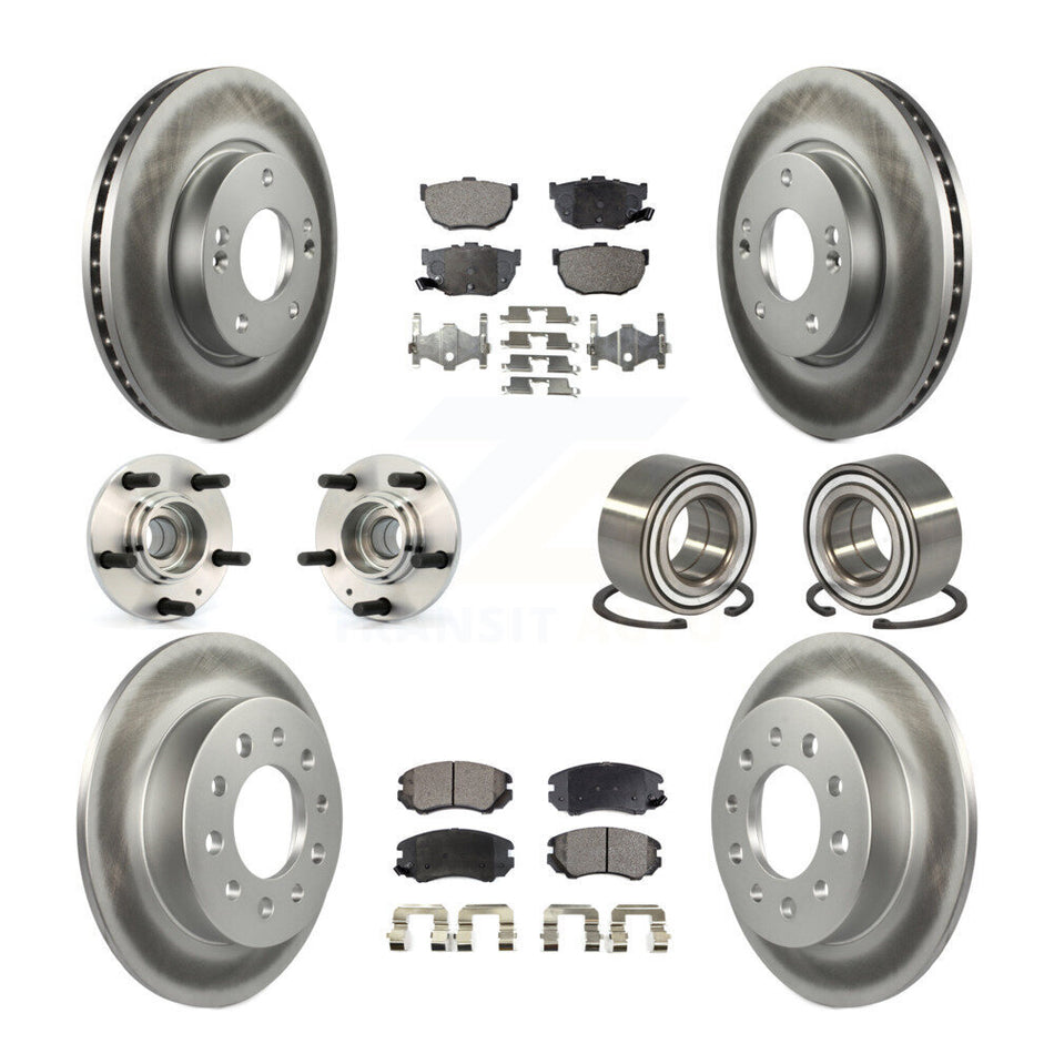 Front Rear Wheel Hub Bearings Assembly Coated Disc Brake Rotors And Semi-Metallic Pads Kit (10Pc) For Hyundai Tiburon KBB-107789