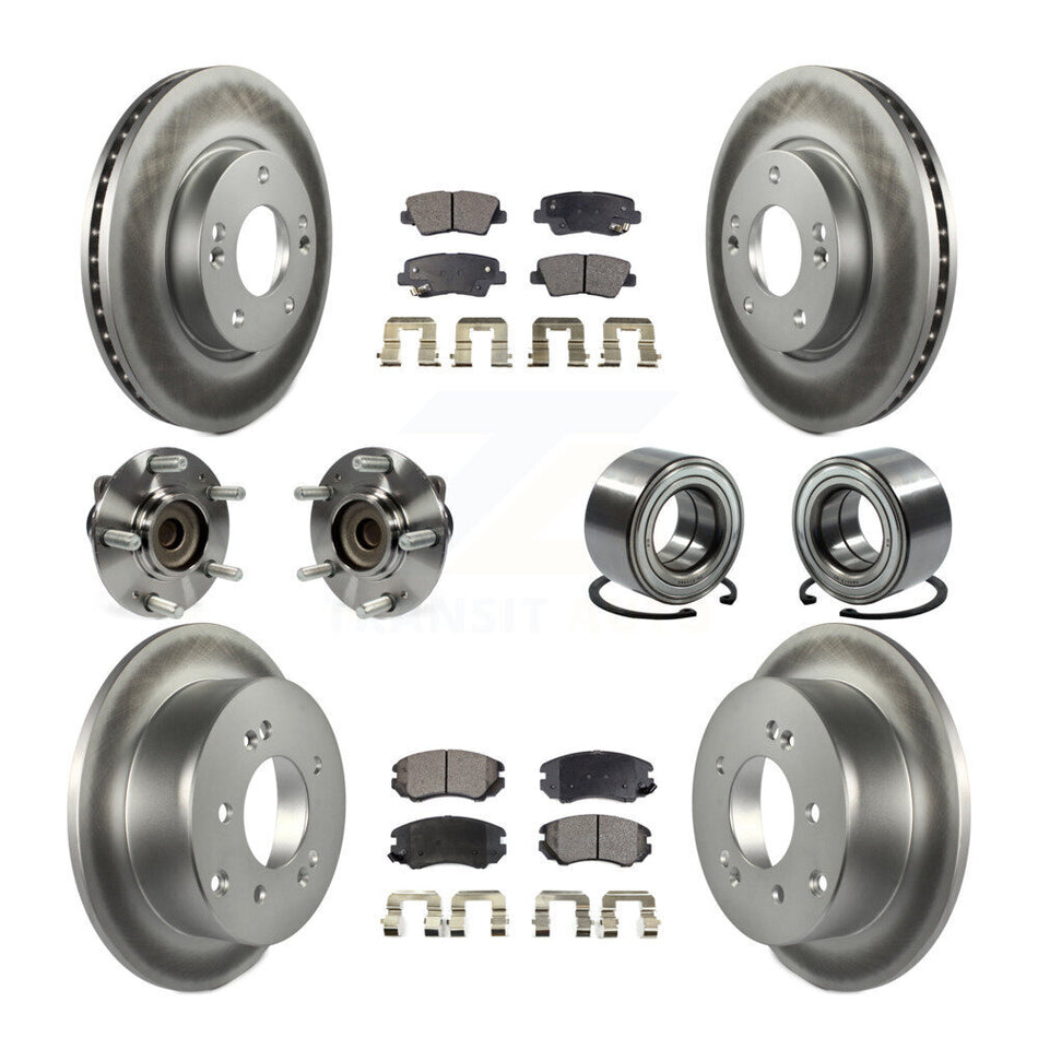 Front Rear Wheel Hub Bearings Assembly Coated Disc Brake Rotors And Semi-Metallic Pads Kit (10Pc) For 2012-2013 Kia Soul KBB-107803