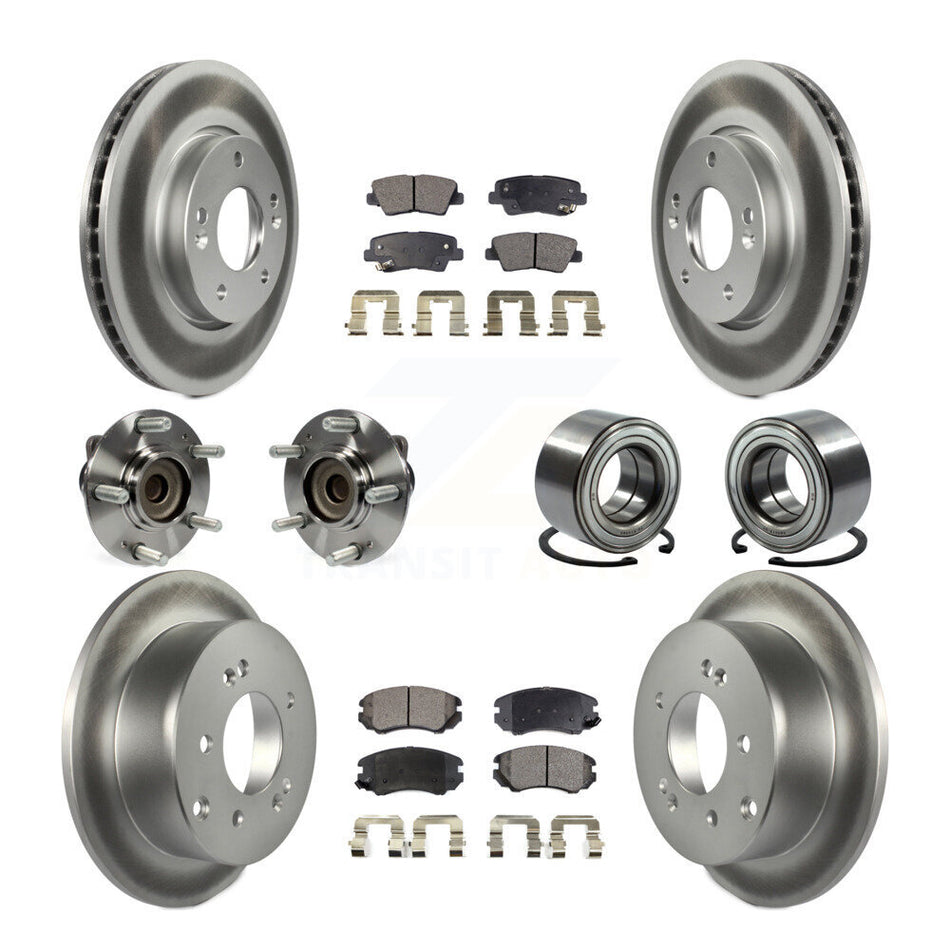 Front Rear Wheel Hub Bearings Assembly Coated Disc Brake Rotors And Semi-Metallic Pads Kit (10Pc) For Kia Soul KBB-107805