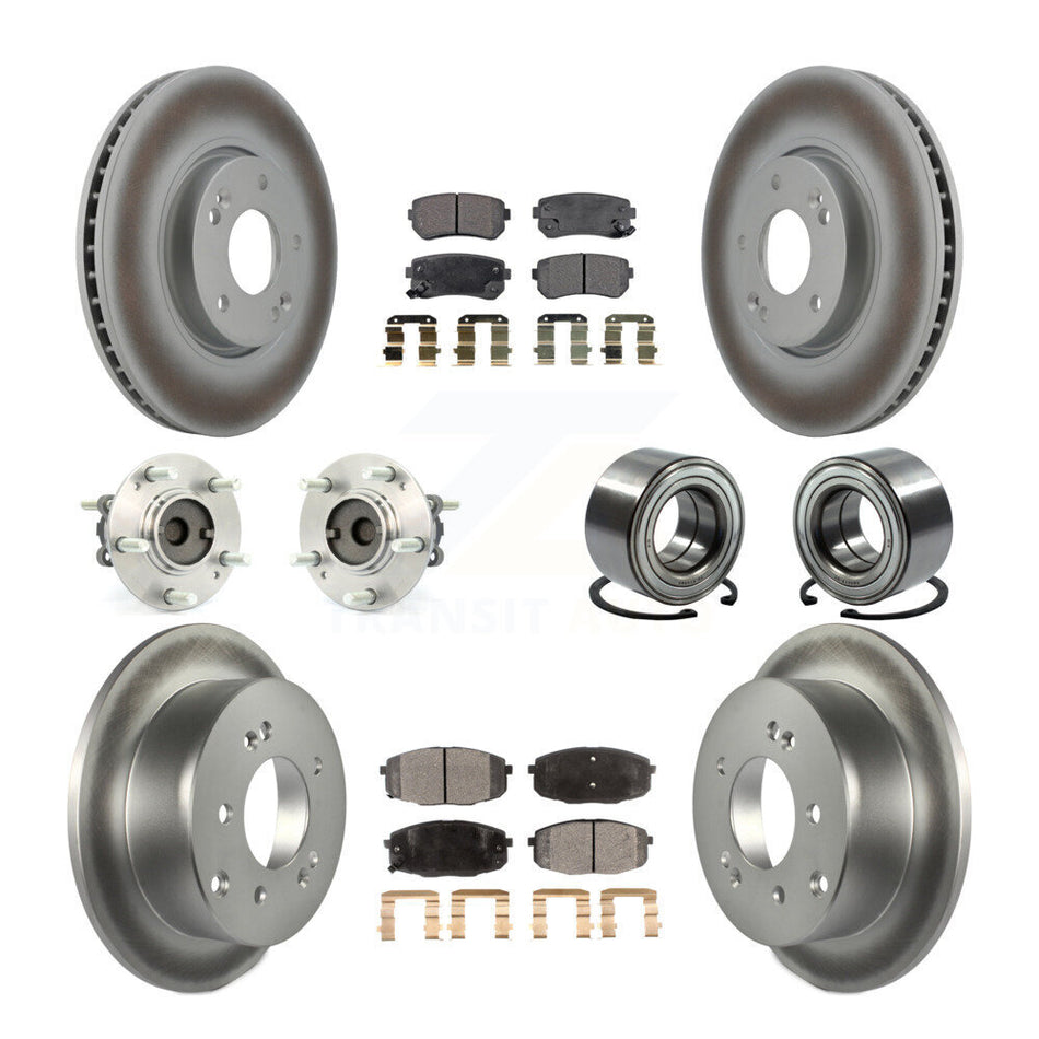 Front Rear Wheel Hub Bearings Assembly Coated Disc Brake Rotors And Semi-Metallic Pads Kit (10Pc) For Kia Forte Koup Forte5 KBB-107810