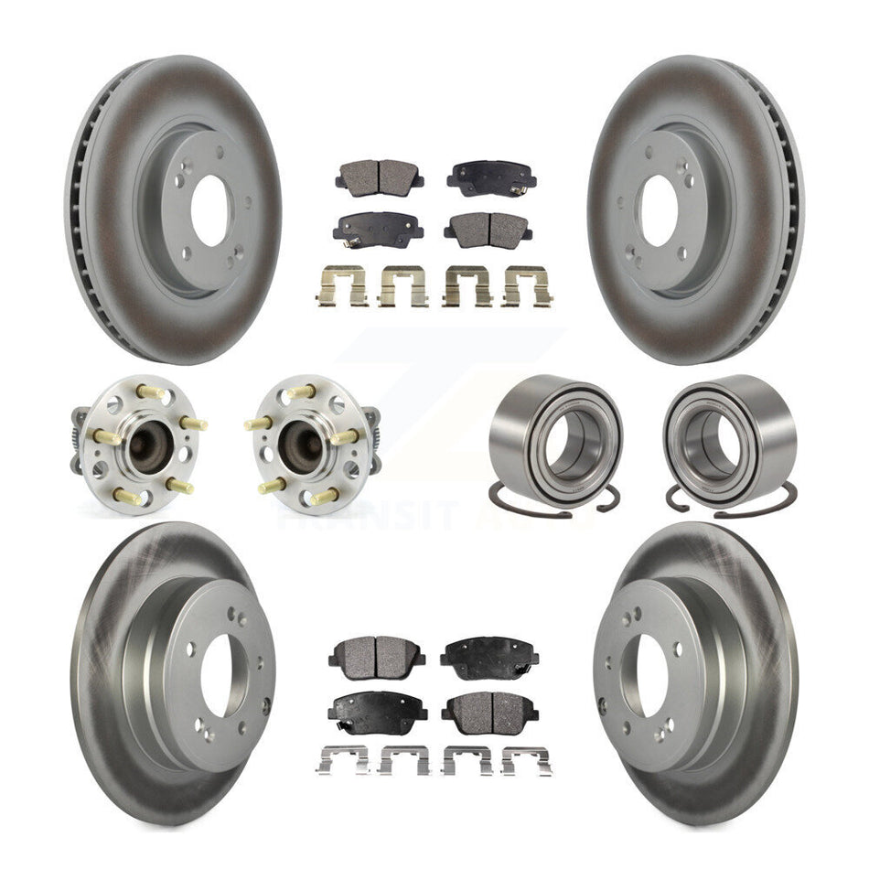 Front Rear Wheel Hub Bearings Assembly Coated Disc Brake Rotors And Semi-Metallic Pads Kit (10Pc) For Hyundai Sonata Kia Optima KBB-107817