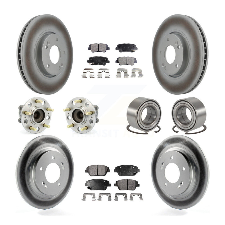 Front Rear Wheel Hub Bearings Assembly Coated Disc Brake Rotors And Semi-Metallic Pads Kit (10Pc) For 2013 Kia Optima 2.4L With Electric Parking KBB-107818