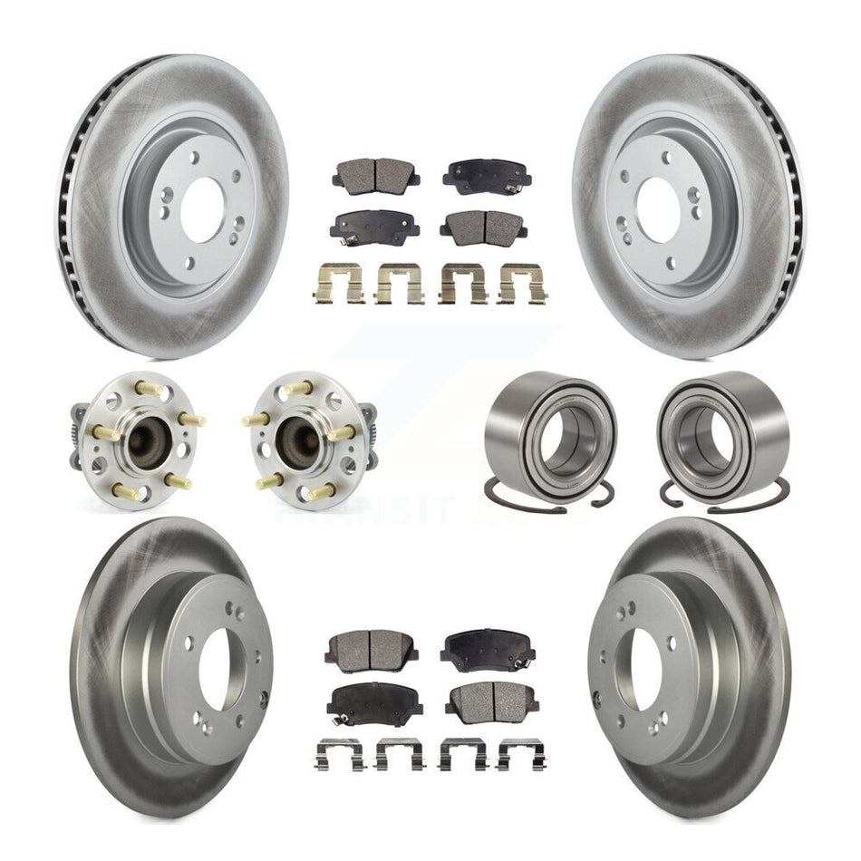 Front Rear Wheel Hub Bearings Assembly Coated Disc Brake Rotors And Semi-Metallic Pads Kit (10Pc) For Hyundai Azera KBB-107823