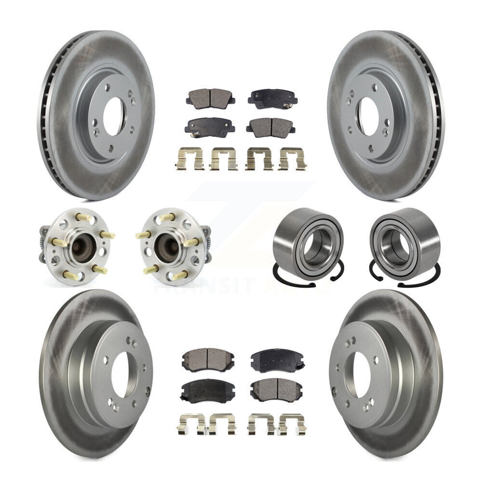 Front Rear Wheel Hub Bearings Assembly Coated Disc Brake Rotors And Semi-Metallic Pads Kit (10Pc) For 2011 Hyundai Azera KBB-107825