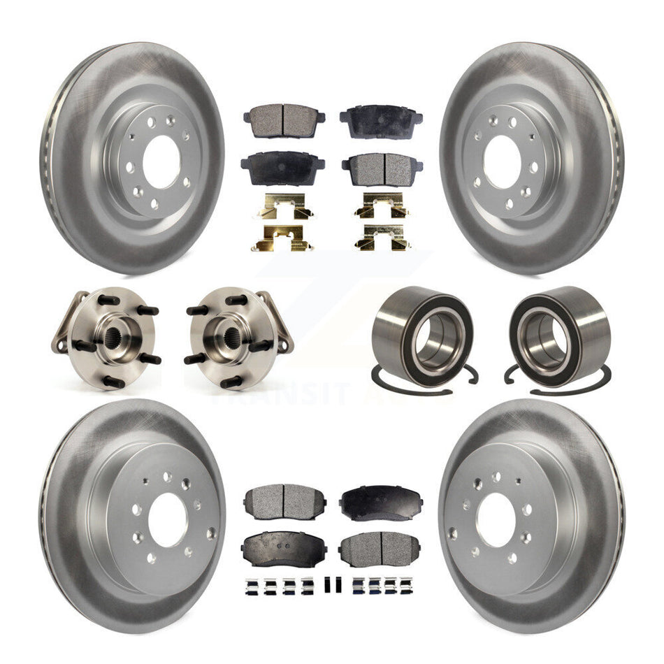 Front Rear Wheel Hub Bearings Assembly Coated Disc Brake Rotors And Semi-Metallic Pads Kit (10Pc) For 2007-2015 Mazda CX-9 AWD KBB-107837