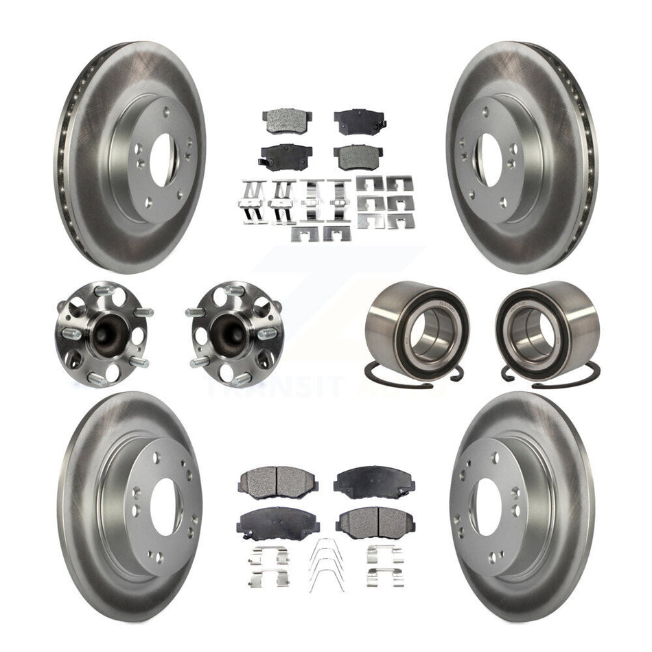 Front Rear Wheel Hub Bearings Assembly Coated Disc Brake Rotors And Semi-Metallic Pads Kit (10Pc) For Honda Civic KBB-107838