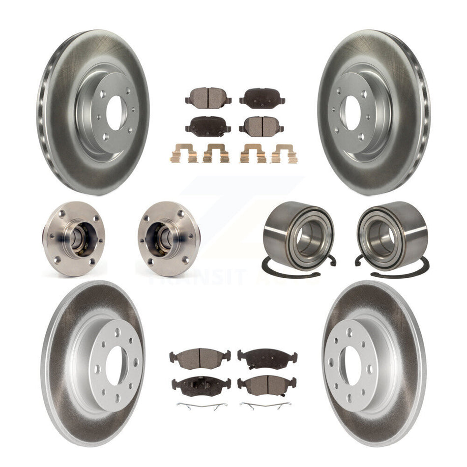 Front Rear Wheel Hub Bearings Assembly Coated Disc Brake Rotors And Semi-Metallic Pads Kit (10Pc) For Fiat 500 KBB-107850
