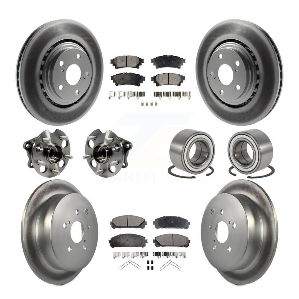 Front Rear Wheel Hub Bearings Assembly Coated Disc Brake Rotors And Semi-Metallic Pads Kit (10Pc) For 2011-2020 Toyota Sienna AWD KBB-107851