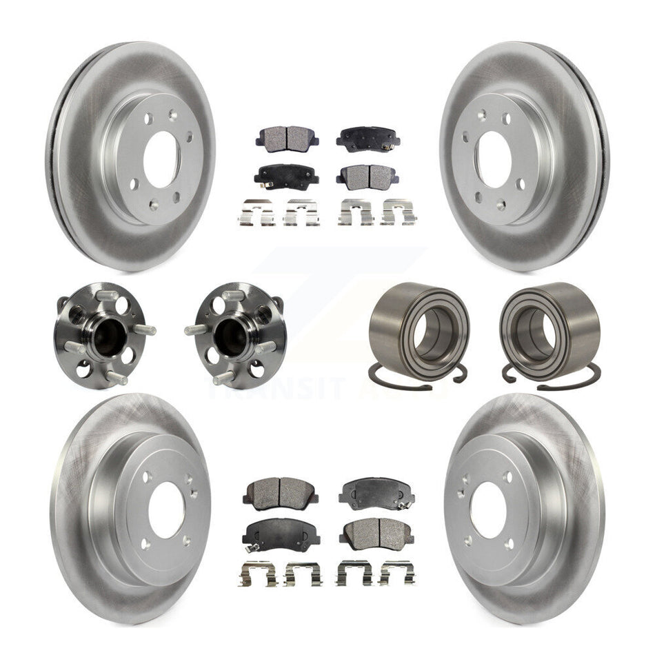 Front Rear Wheel Hub Bearings Assembly Coated Disc Brake Rotors And Semi-Metallic Pads Kit (10Pc) For 2012-2017 Hyundai Accent KBB-107852