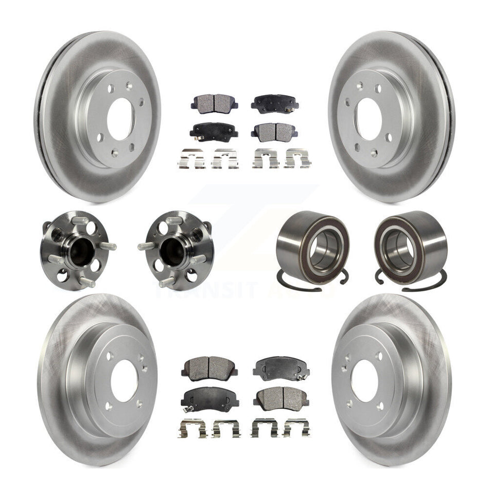 Front Rear Wheel Hub Bearings Assembly Coated Disc Brake Rotors And Semi-Metallic Pads Kit (10Pc) For Kia Rio KBB-107853