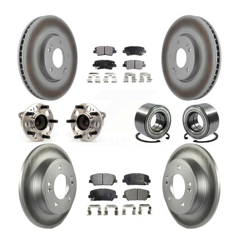Front Rear Wheel Hub Bearings Assembly Coated Disc Brake Rotors And Semi-Metallic Pads Kit (10Pc) For Hyundai Veloster Kia Forte Koup KBB-107855