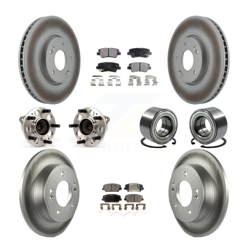 Front Rear Wheel Hub Bearings Assembly Coated Disc Brake Rotors And Semi-Metallic Pads Kit (10Pc) For Kia Forte Forte5 SX KBB-107858